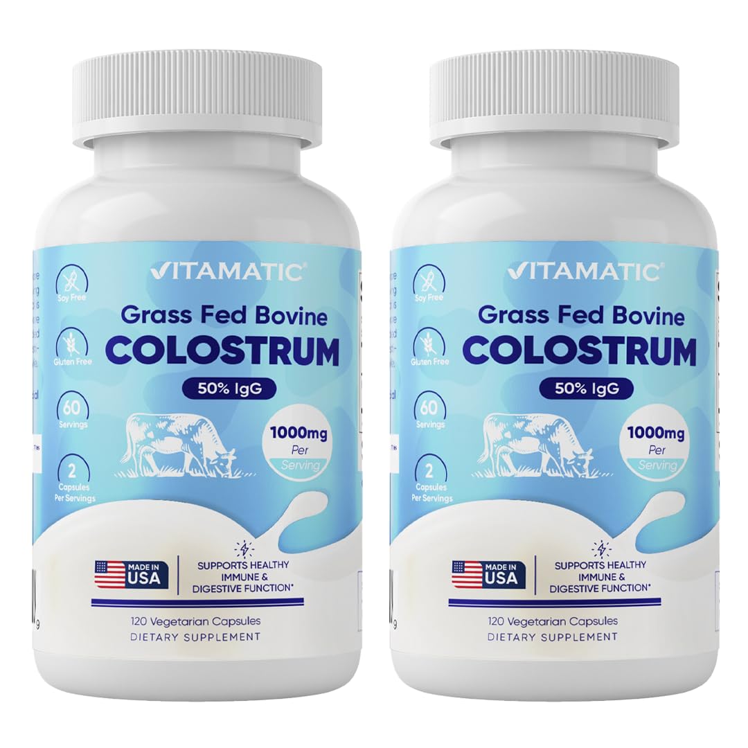 Vitamatic Bovine Colostrum Supplement 1000 mg per Serving - 50% Highest IgG - Supplement for Gut Health, Hair Growth, Beauty, Muscle Recovery, & Immune Support - 120 Capsules - 2 Pack VitamaticAu supplements