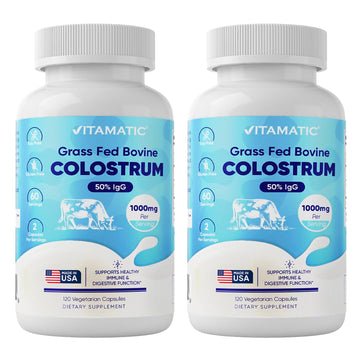 Vitamatic Bovine Colostrum Supplement 1000 mg per Serving - 50% Highest IgG - Supplement for Gut Health, Hair Growth, Beauty, Muscle Recovery, & Immune Support - 120 Capsules - 2 Pack VitamaticAu supplements