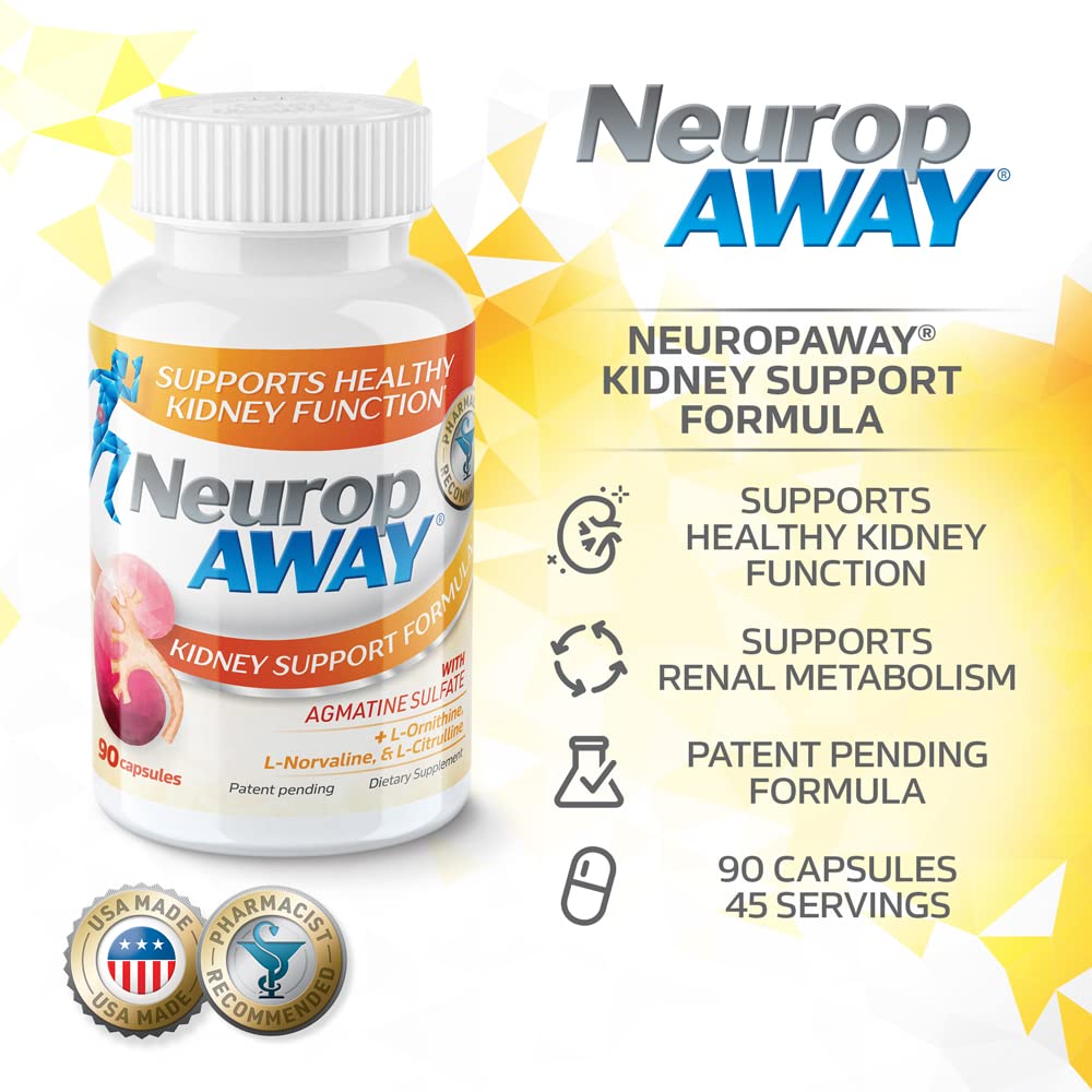 NeuropAWAY Kidney Support Formula Sugar Free with Agmatine Sulfate 500mg L-Novaline 50mg L-Ornithine 150mg L-Citrulline 100mg Per Capsule 90CT Fast Acting Kidney Support NeuropAWAYAu supplements
