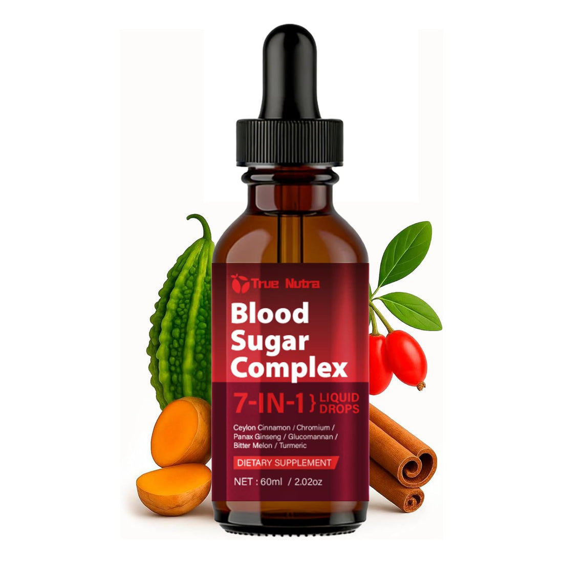 true nutra Blood Sugar Complex, 7-in-1 Formula Blood Sugar Support Supplement with Berberine, Ceylon Cinnamon, Chromium, Bitter Melon, Turmeric, Ginseng, Glucomannan (1PCS) true nutraAu supplements