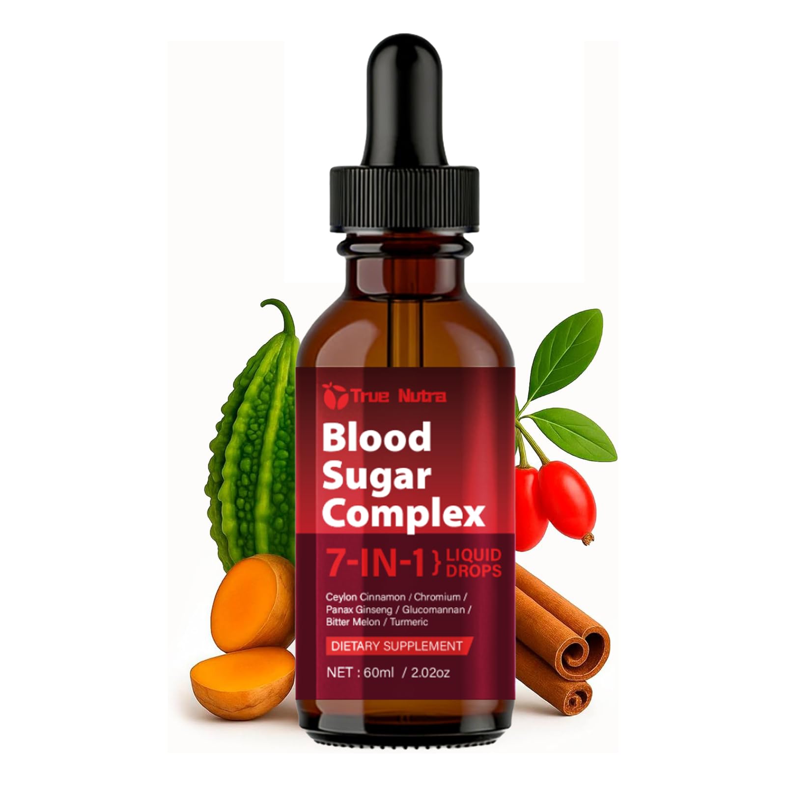 true nutra Blood Sugar Complex, 7-in-1 Formula Blood Sugar Support Supplement with Berberine, Ceylon Cinnamon, Chromium, Bitter Melon, Turmeric, Ginseng, Glucomannan (1PCS) true nutraAu supplements