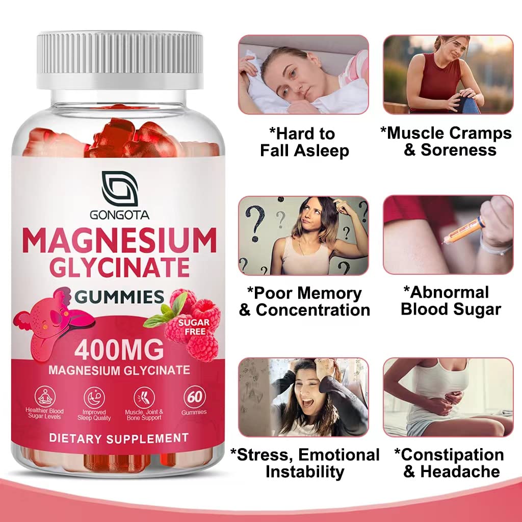 Magnesium Glycinate Gummies 400 mg with 100 mg Composite magnesium - Chelated Magnesium Potassium Supplement with Vitamin D, B6 Supports Calm, Sleep, Memory & Muscle Cramps,Sugar Free - 120 Gummies GONGOTAAu supplements