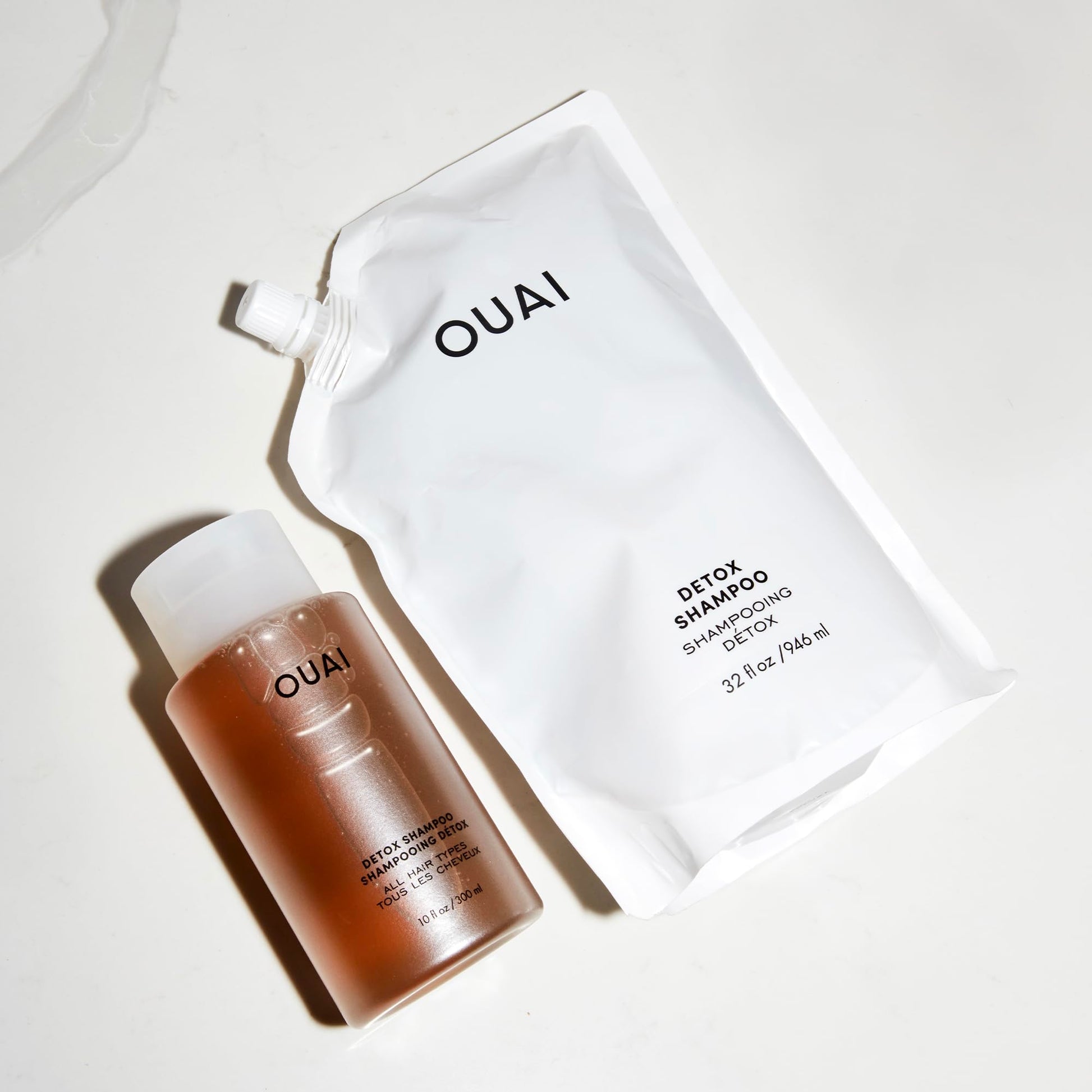 OUAI Detox Shampoo + Refill - Clarifying Shampoo for Build Up, Oil, Product & Hard Water - Apple Cider Vinegar & Keratin for Clean, Refreshed Hair - Sulfate Free Hair Care (2 Count, 10 Oz/32 Oz) OUAIAu supplements