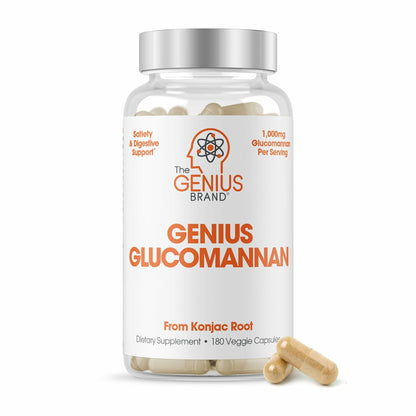 The Genius Brand Genius Glucomannan - Glucomannan Capsules for Digestive Health, Energy & Satiety Support - Natural Fiber for Stomach Comfort - Non-GMO & Vegan - 180 Veggie Capsules The Genius BrandUS supplements