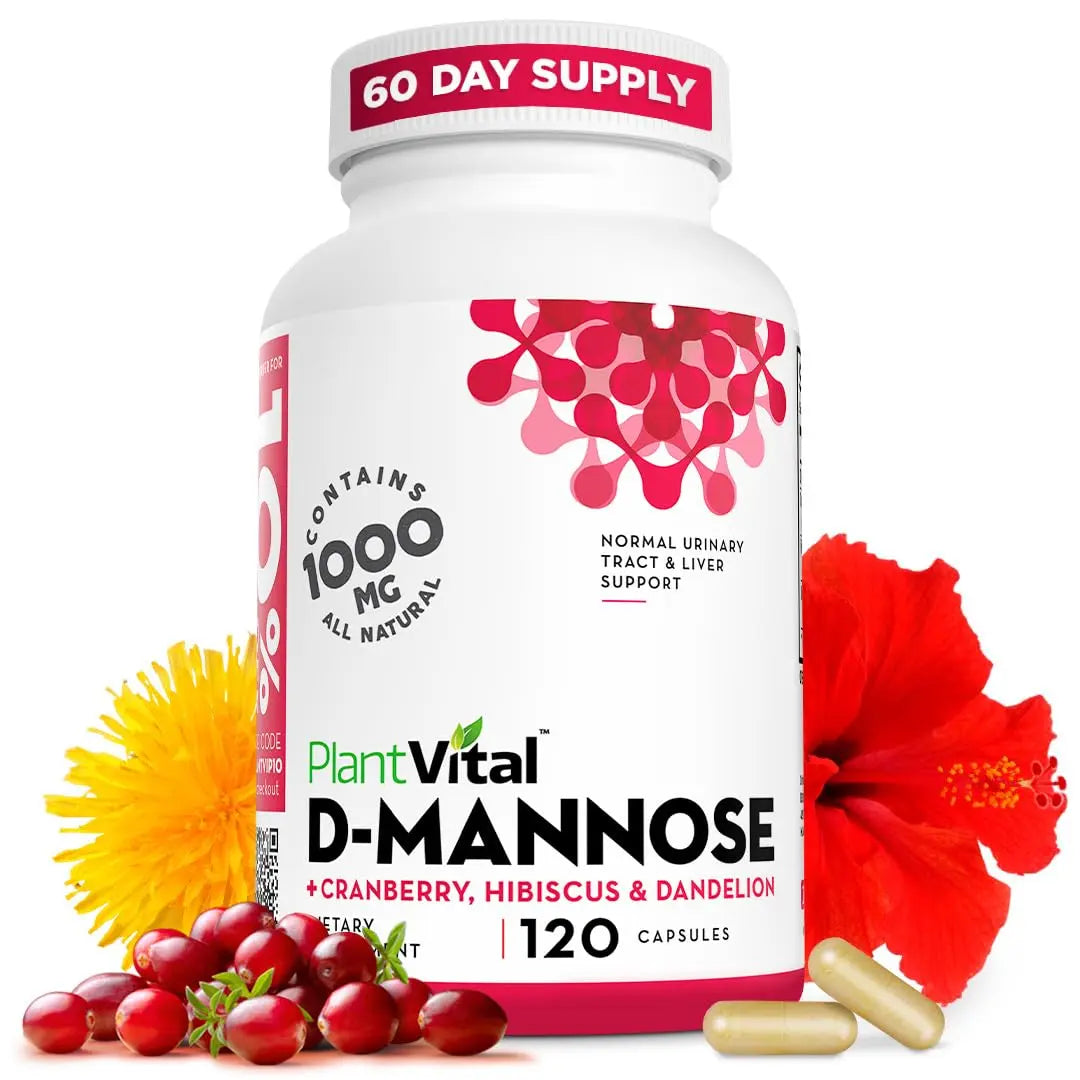 Plantvital D Mannose Capsules with Cranberry - D-mannose 1000mg Capsules - High Potency for Bladder, Kidney and Urinary Tract Support. Cranberry Powder with Hibiscus and Dandelion. 2 Months Supply PlantvitalAu supplements