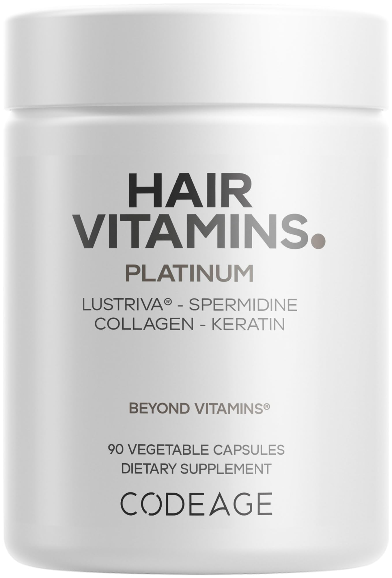 Codeage Hair Vitamins Platinum - Lustriva Hair Growth Support, Spermidine, AstraGin, Biotin, Keratin, Collagen, Enzymes, Omega-3, Multivitamins, Probiotics – Healthy Hair Supplement - 90 Capsules CodeageAu supplements