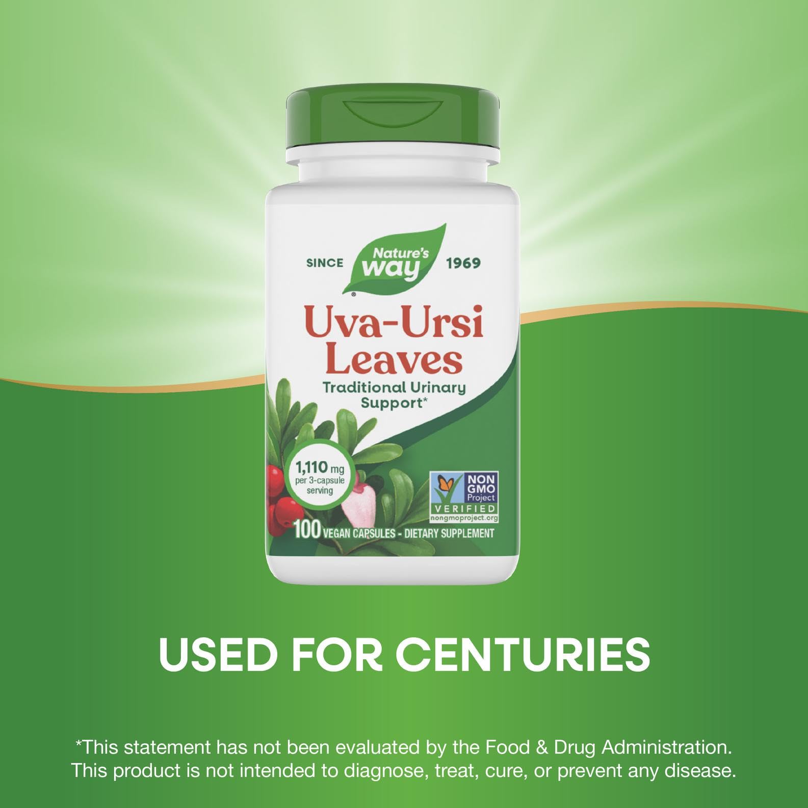 Nature's Way Uva Ursi Leaves, Traditional Urinary Support*, 1,110 mg per 3-Capsule Serving, Non-GMO Project Verified, Herbal Dietary Supplement, Gluten Free, 100 Vegan Capsules (Packaging May Vary) Nature's WayAu supplements