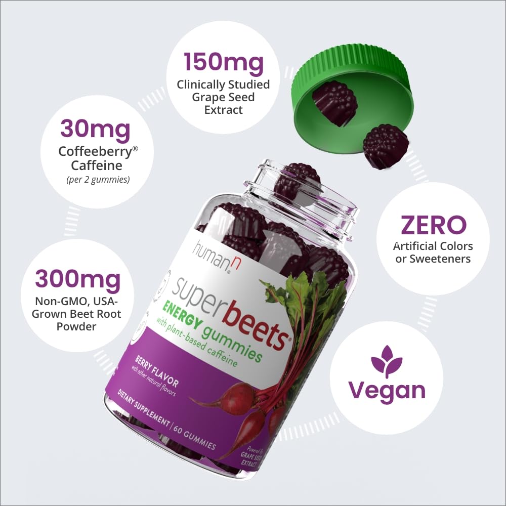 humanN SuperBeets Energy Gummies - Quick Energy & Mental Focus - Help Increase Nitric humanNAu supplements