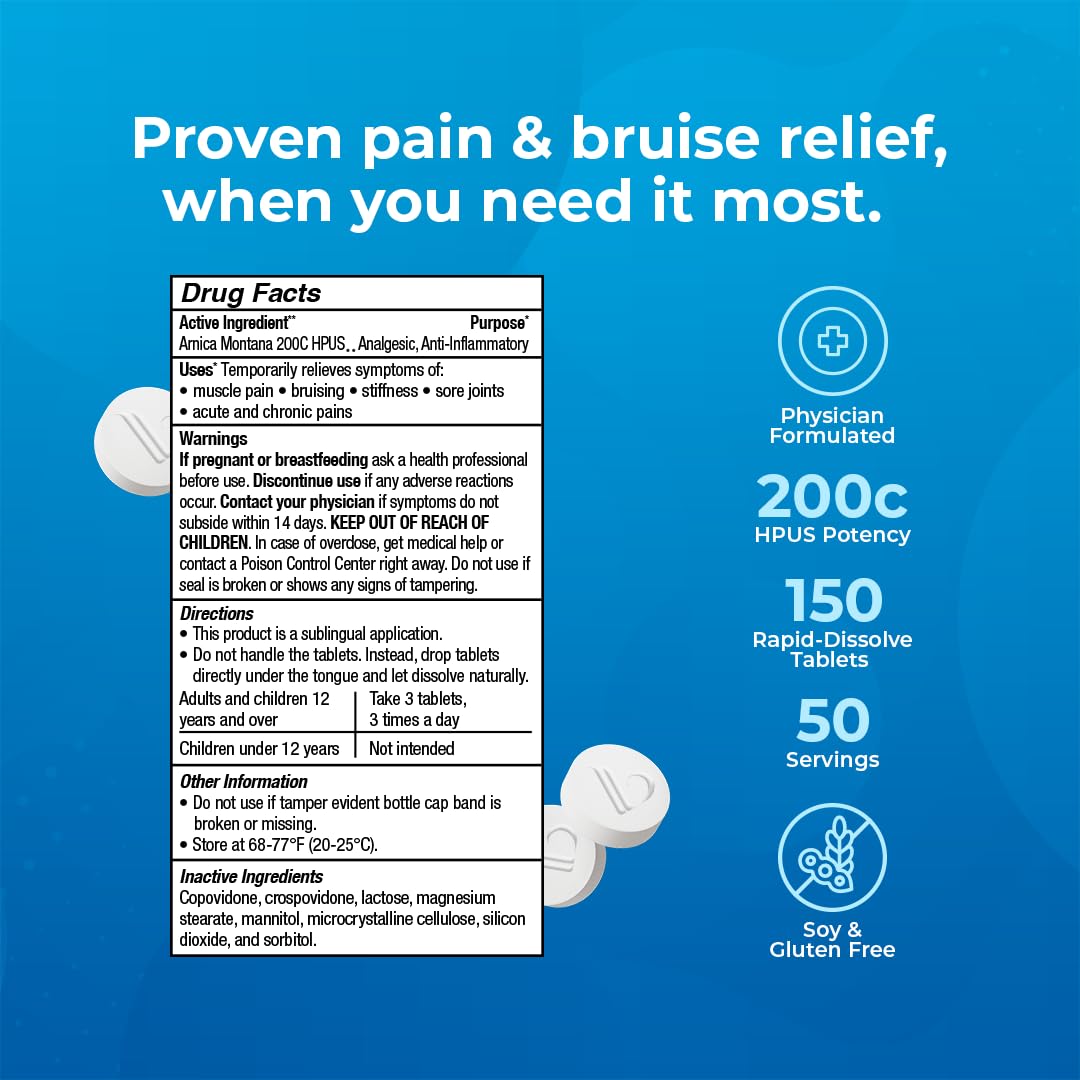 VitaMedica Arnica Montana 200C Rapid Dissolve Tablets for Natural Pain, Bruising, and Swelling Support - High Potency Homeopathic Medicine for Injury and Surgery Recovery - 150 Ct - 50 Servings VitaMedicaAu supplements