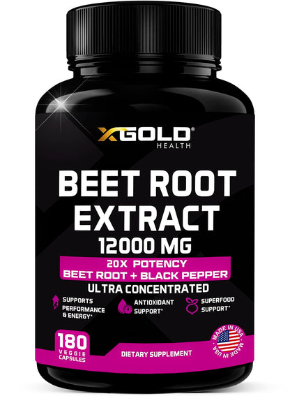 Beet Root Extract Capsules - 12000mg 20x Concentrated Beet Root Capsules Supplement X Gold HealthUS supplements