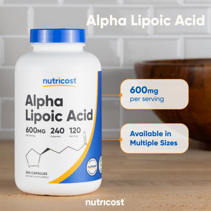 Nutricost Alpha Lipoic Acid 600mg Per Serving, 240 Capsules - Gluten Free, Vegetarian Capsules, Soy Free & Non-GMO NutricostUS supplements
