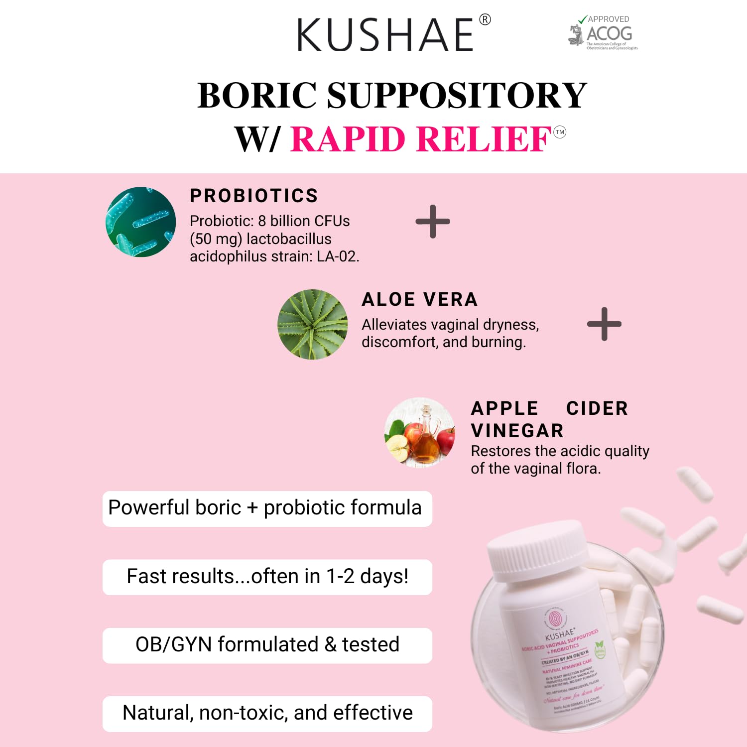 Kushae Boric Acid Suppositories with Applicator, All-Natural Boric Acid Suppositories for Women KushaeAu supplements
