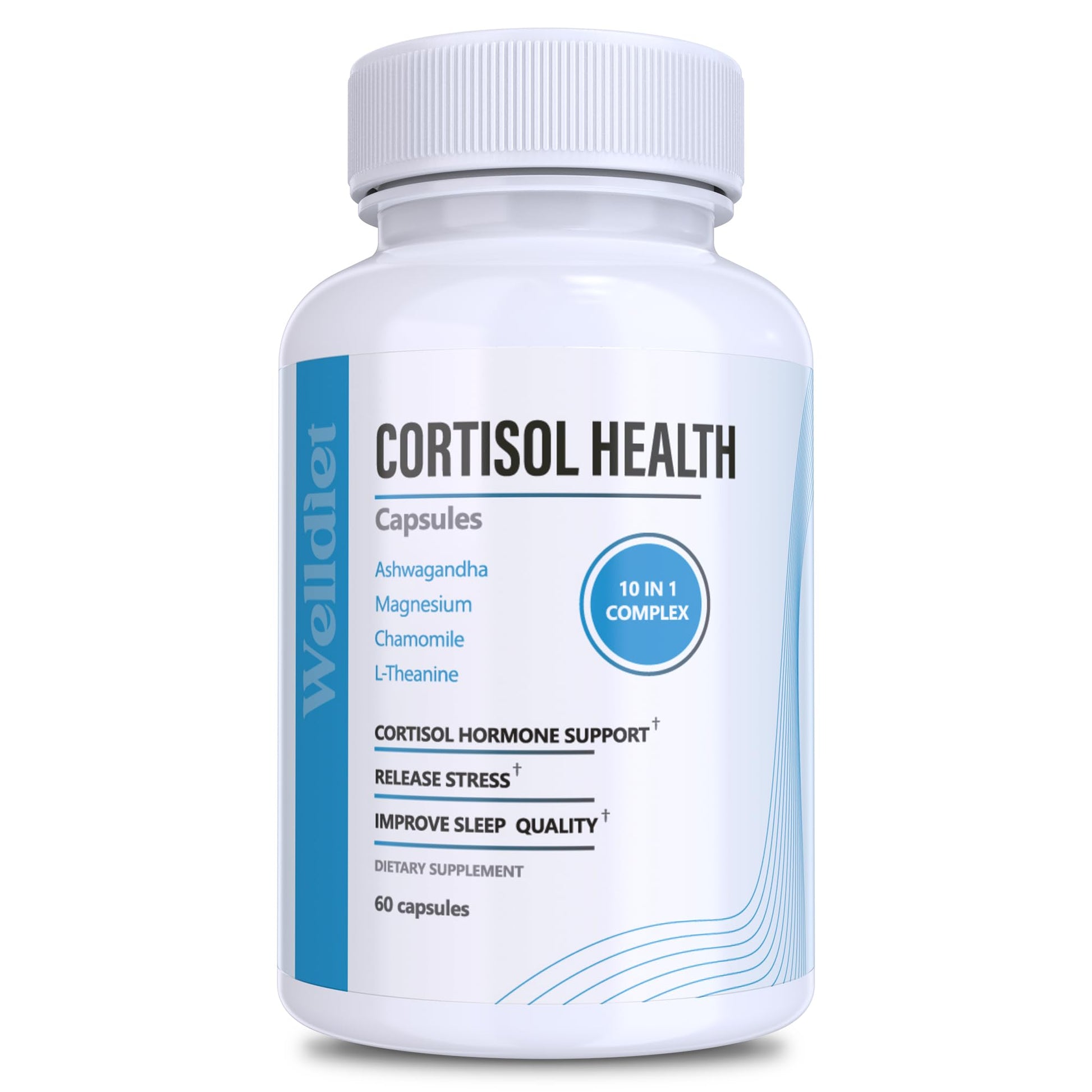 10-in-1 Cortisol Supplements with Magnesium, Ashwagandha, Chamomile, L-Theanine, St. John's Wort, Rhodiola, 60 Capsules, Cortisol Supplements For Women -& Men, Cortisol Reducer, High cortisol WelldietAu supplements