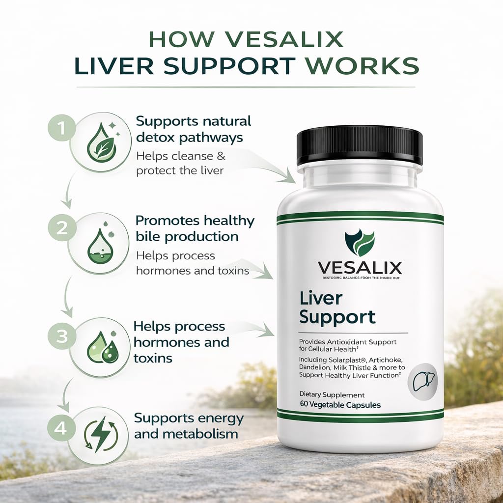 VESALIX Liver Support Supplement for Adults 40+ – Milk Thistle, Artichoke & Dandelion with Digestive Enzymes – Supports Digestion & Cellular Health – 60 Vegetarian Capsules VESALIXAu supplements