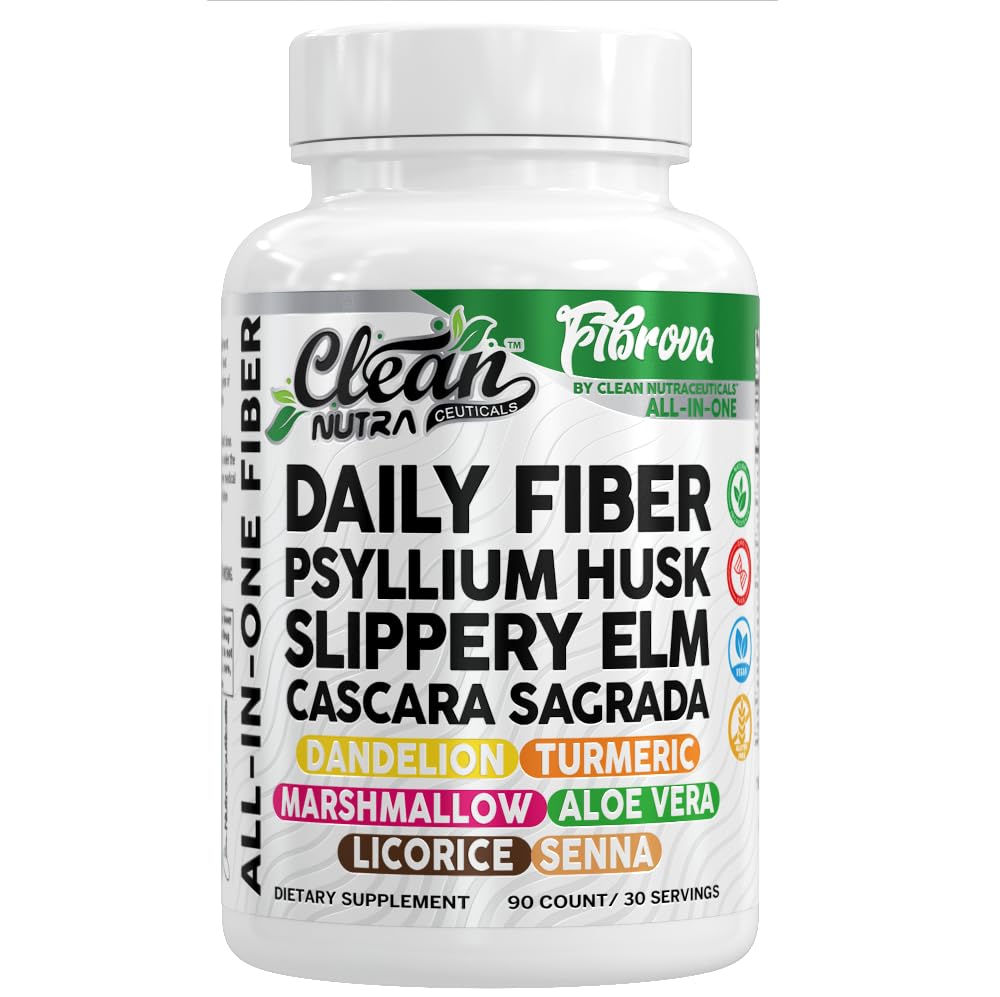 Fiber Supplement Capsules Slippery Elm Psyllium Husk Cascara Sagrada Dandelion Root Turmeric Supplement Aloe Vera Licorice Senna Marshmallow Root Digestive Health Cleanse 90 Pills by Clean Nutra Clean NutraceuticalsAu supplements