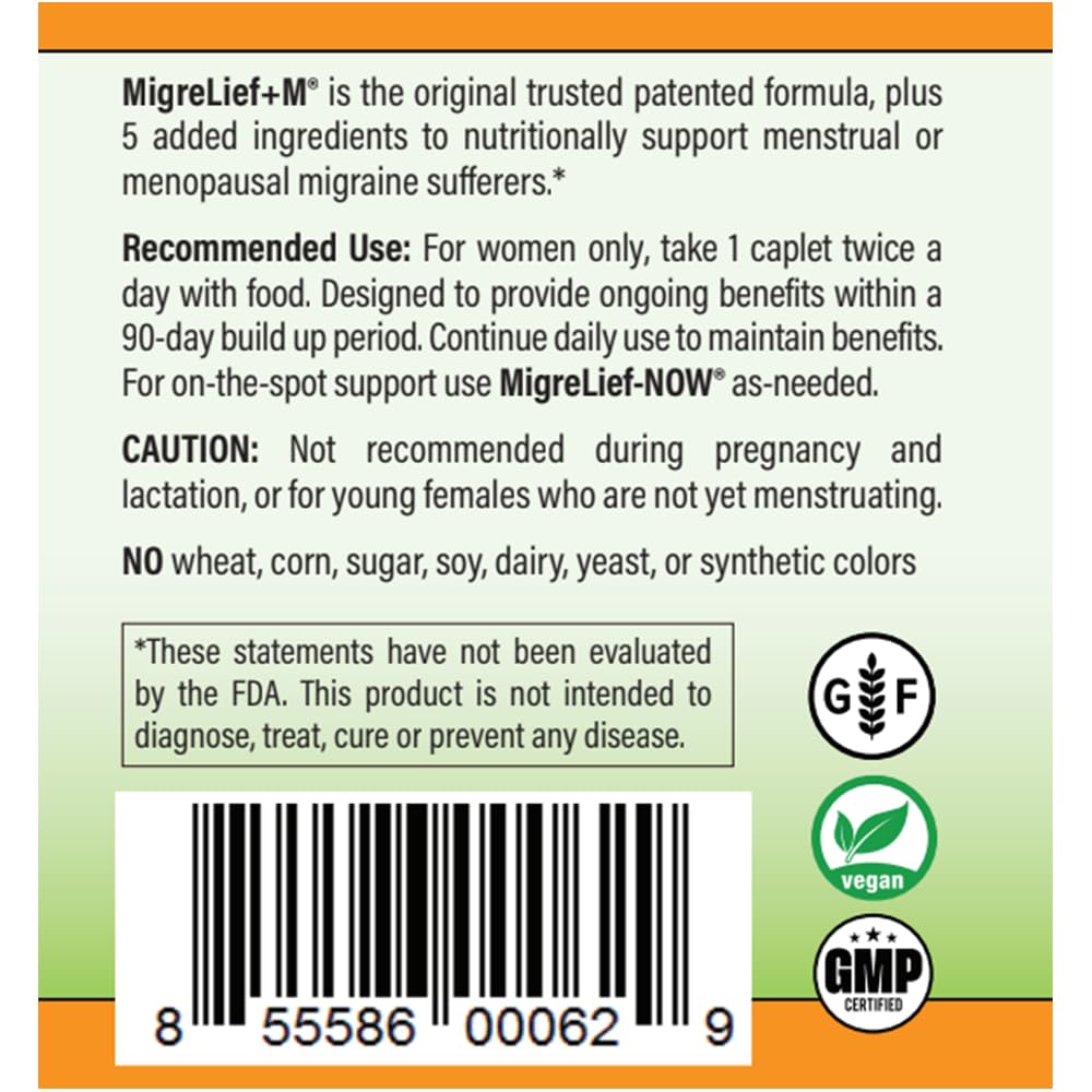 MigreLief+M – Advanced Nutritional Support Supplement for Women’s Neurological Health and Head Comfort – 60 Caplets (1-Month Supply) MigreLiefAu supplements