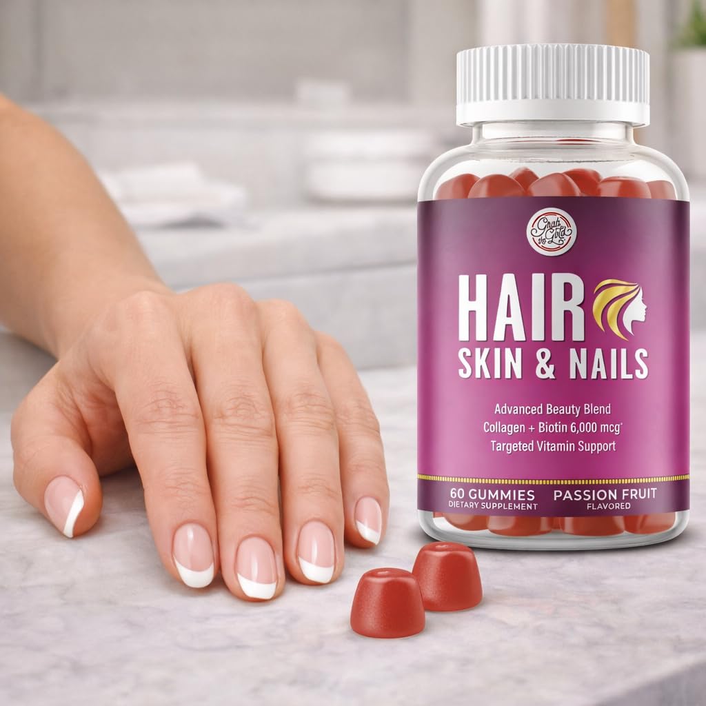 Grab The Gold Hair Skin & Nails Vitamins for Women | Gummies with 6000mcg Biotin & Collagen | 10 Essential Vitamin & Minerals | Gluten-Free, Non-GMO, Passion Fruit Flavor | 1 Month Supply, Made in USA Grab The GoldAu supplements