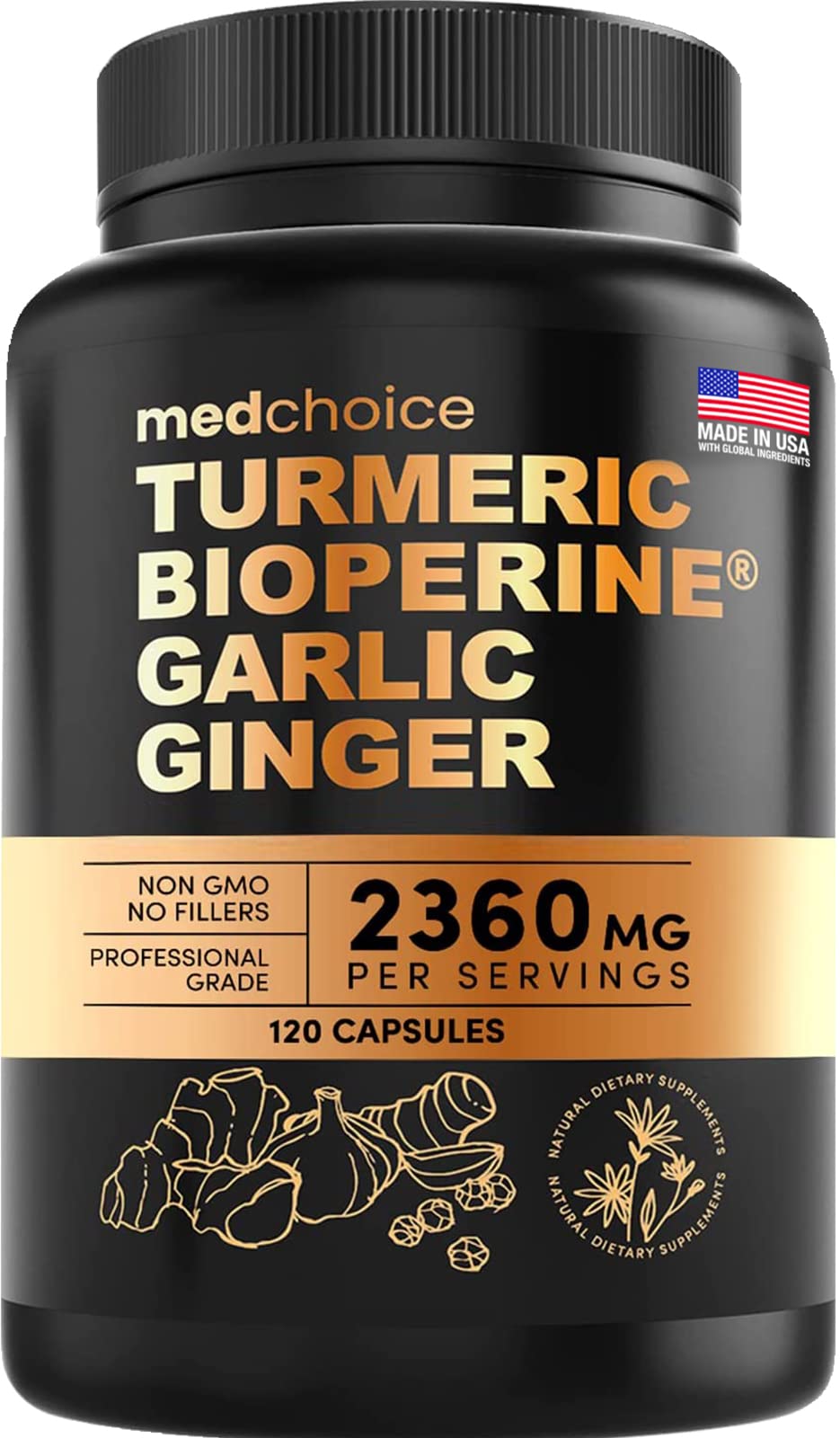 4-in-1 Supplement with Turmeric, Garlic, Ginger Root, and Black Pepper - 120 Capsules MEDCHOICEAu supplements