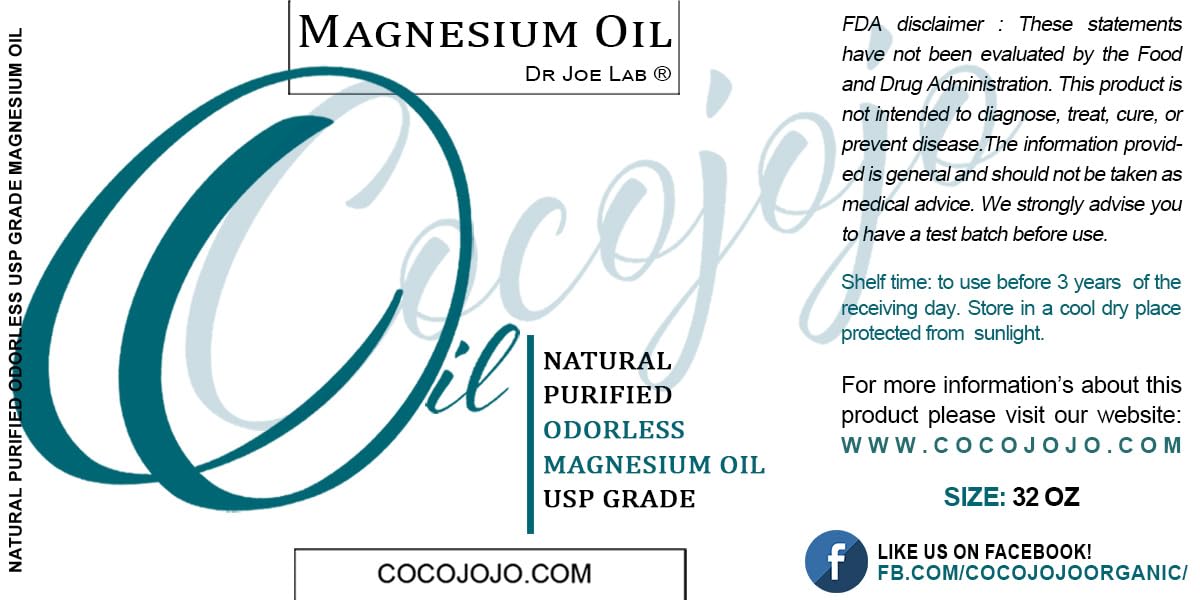 Dr Joe Lab Pure Magnesium Oil - Natural, USP Grade, Purified, Bulk - 32 oz - Bulk Economic Refill - for Body, Skin, Muscle, Joints, Arms, Legs, Calves, Massage, Deep Tissue by COCOJOJO Dr Joe LabAu supplements