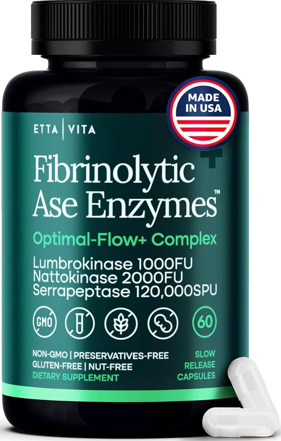 Potent Nattokinase 4000 FU Serrapeptase 240000 SPU Lumbrokinase 2000 FU Supplement - Proteolytic Enzymes Capsules for Energy Support, Digestion, Detox, Cognition & Gut Health for Men & Women Etta VitaAu supplements