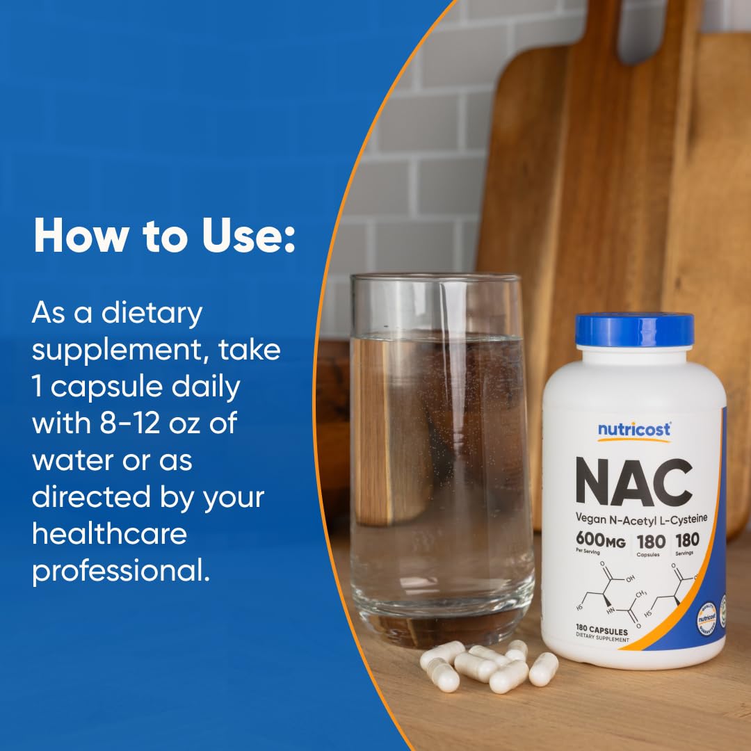 Nutricost N-Acetyl L-Cysteine (NAC) 600mg, 180 Capsules - Non-GMO, Gluten Free NutricostUS supplements