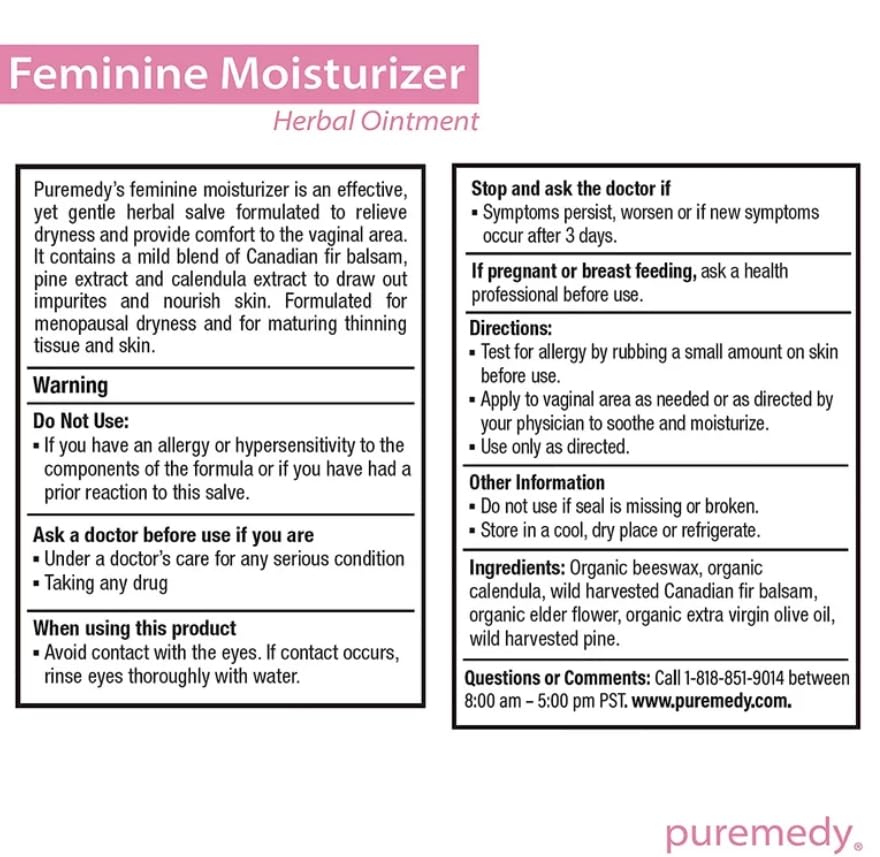 Puremedy Feminine Moisturizer for Women All Natural & Organic Unscented Moisturizing Herbal Salve PuremedyAu supplements