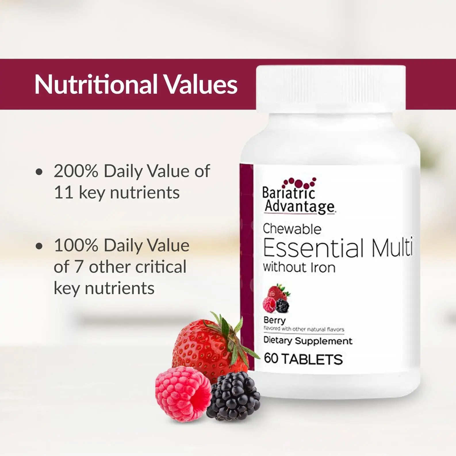Bariatric Advantage Chewable Essential Multivitamin Without Iron - 200 DV of Key Nutrients - Trace Mineral Support Bariatric AdvantageAu supplements