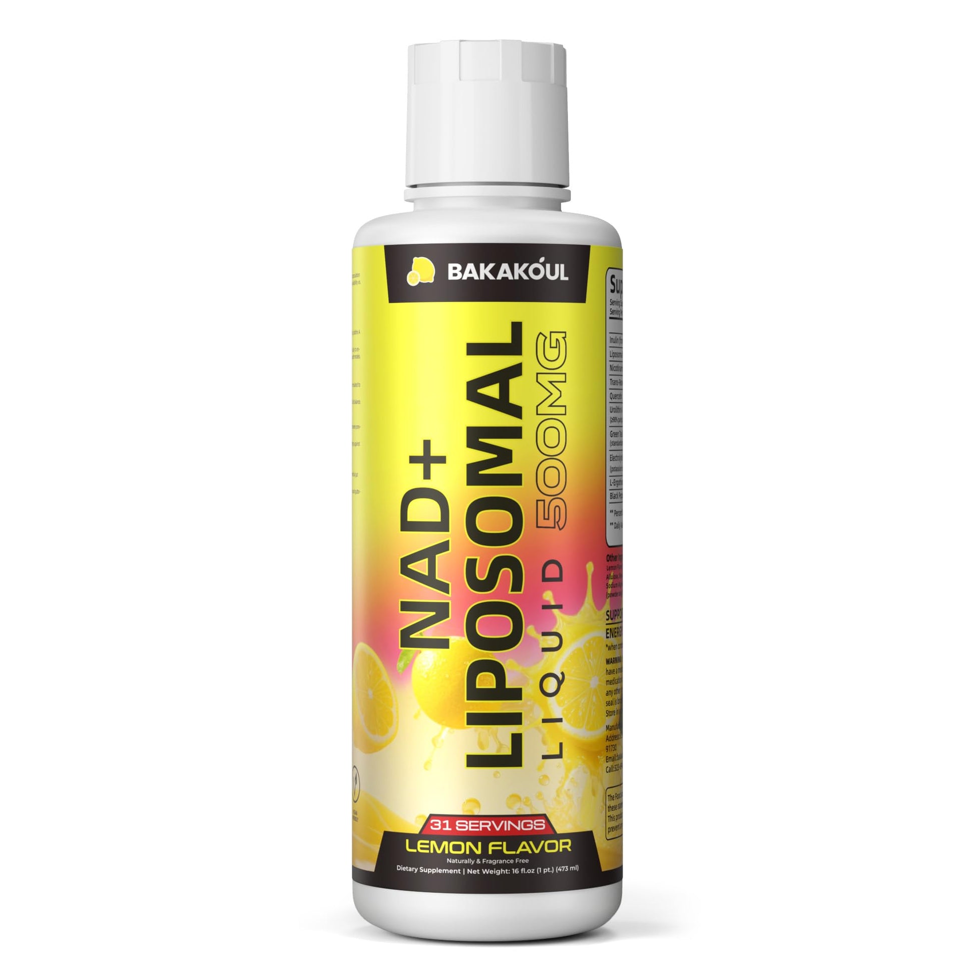 Liposomal NAD+ Liquid Supplement - Designed to Help Support Absorption - Nhanced Cellular Uptake, Helps Support Normal Cellular Health, Supports Cellular Energy Metabolism and Vitality - Lemon Flavor BAKAKOULAu supplements