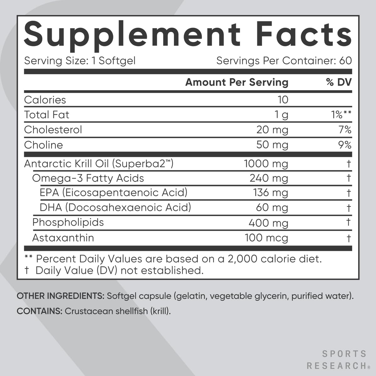 Sports Research® Omega-3 Krill Oil 1000mg - Pure Antarctic Superba Krill with Phospholipids, Choline & Astaxanthin - MSC Certified Sustainable · Non-GMO · Gluten Free - 60 Softgels Sports ResearchAu supplements