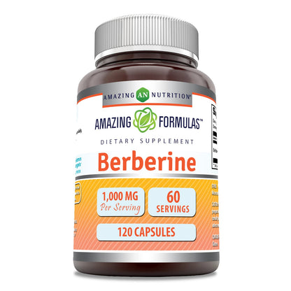 Amazing Formulas Berberine 1000mg Per Serving 120 Capsules Supplement | Non GMO Amazing NutritionUS supplements