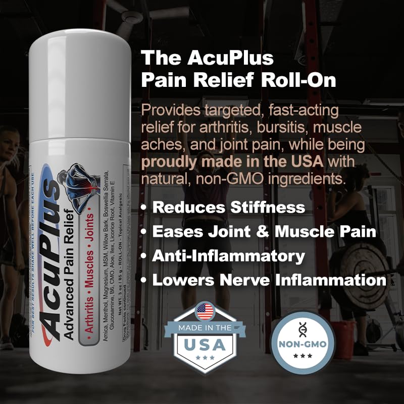 AcuPlus - Pain Relief Roll On - Topical Anti Inflammatory to Soothe Muscles & Joints - Arthritis Pain Reliever, Bursitis, Tendonitis Cream - TSA Compliant, Convenient Roll On - 3 fl. oz. (Pack of 1) AcuPlusAu supplements