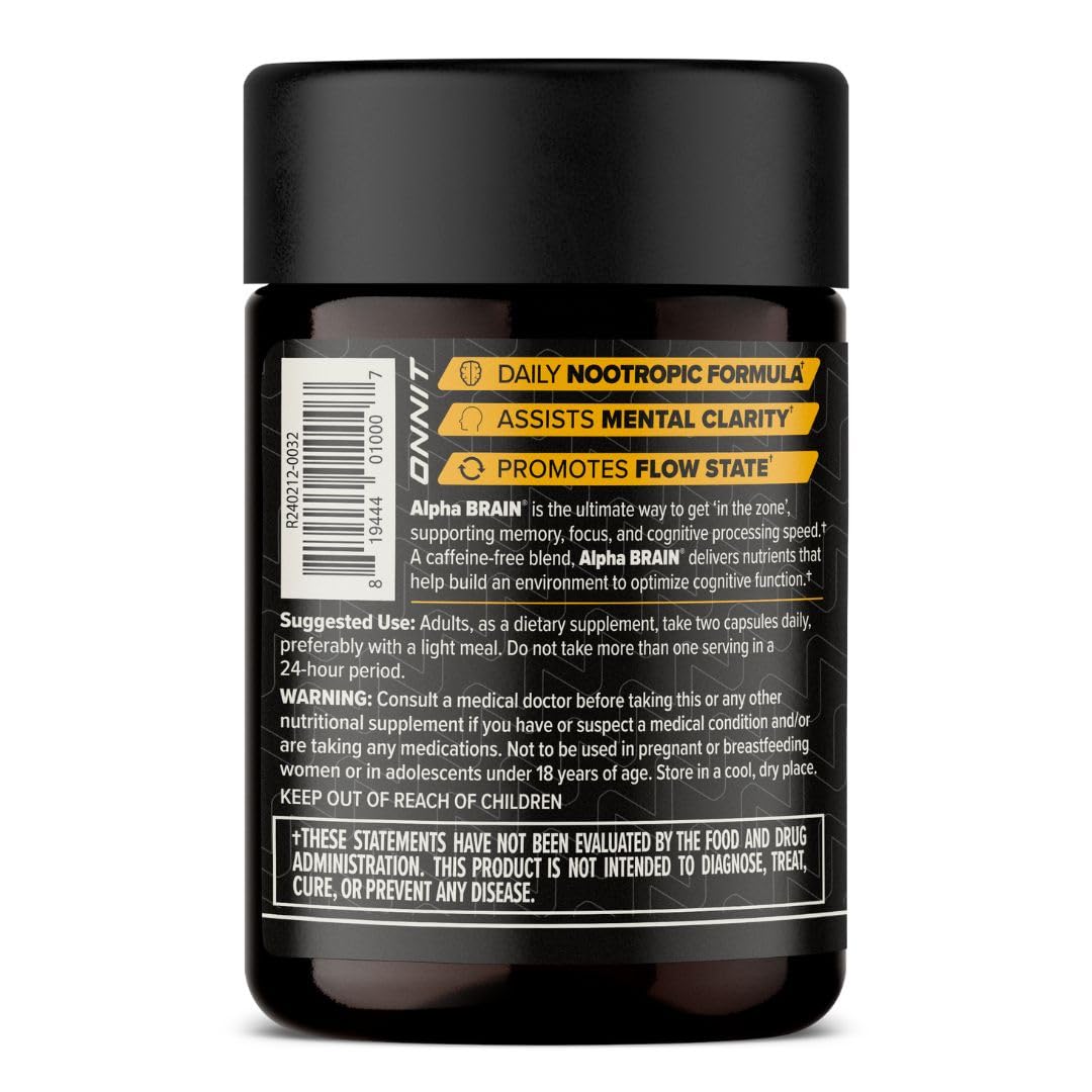 ONNIT Alpha Brain Nootropic Capsules for Men & Women, IGEN Non-GMO Tested Memory, Focus & Mental Clarity, with L-Theanine and Vitamin B6, 30 Count Each, Pack of 3 (90 Capsules) ONNITAu supplements