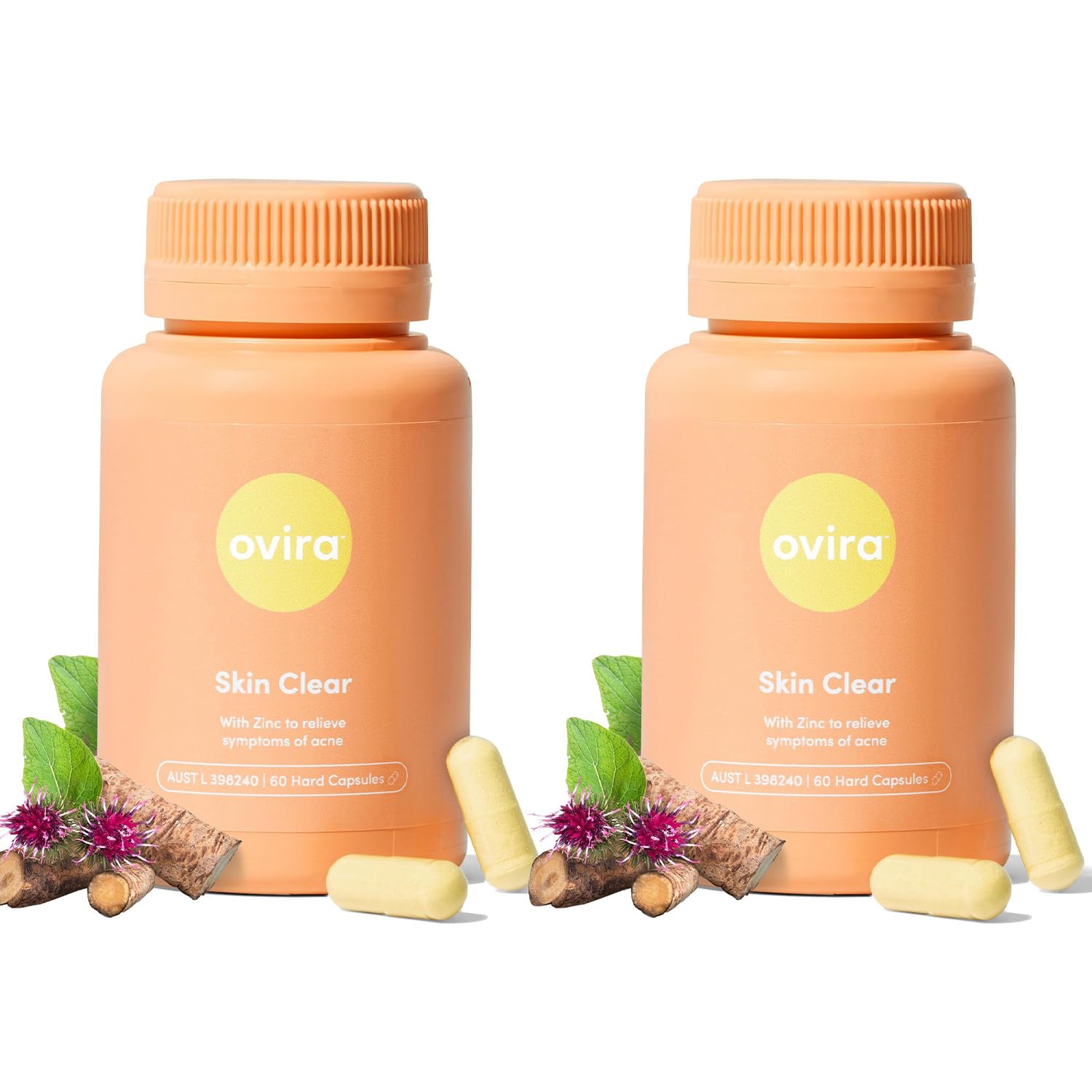 Ovira Skin Clear with ZINCBRIGHT - 60 Capsules for Clear and Glowing Skin | Rosacea & Hormonal Acne Treatment | Support Collagen Production | Acne Supplements for Women & Men - Pack of 2 OviraAu supplements