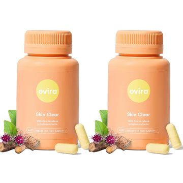 Ovira Skin Clear with ZINCBRIGHT - 60 Capsules for Clear and Glowing Skin | Rosacea & Hormonal Acne Treatment | Support Collagen Production | Acne Supplements for Women & Men - Pack of 2 OviraAu supplements