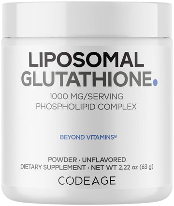 Codeage Liposomal Glutathione Powder - 1,000 mg Vegan Reduced L-Glutathione per Serving, Liposomal Delivery - 2-Month Supply - Unflavored - Phospholipid - Non-GMO Gluten-Free - 2.22 Oz CodeageAu supplements