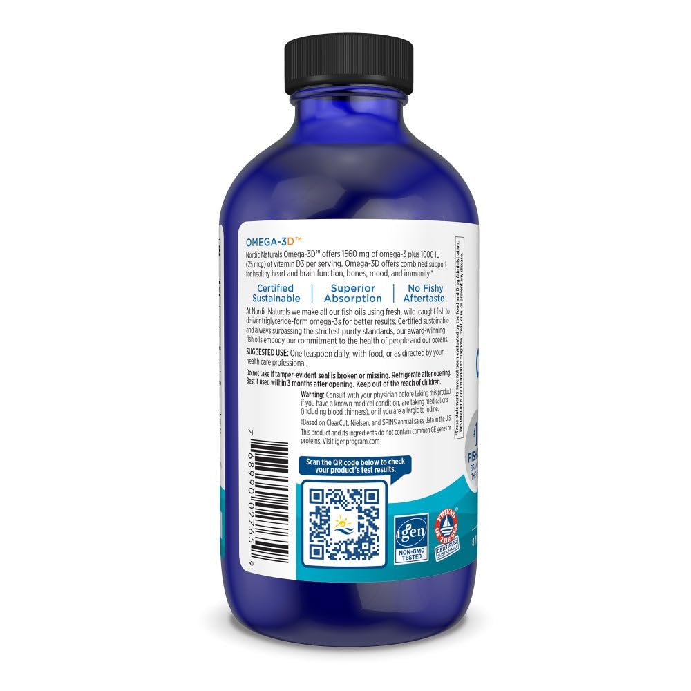 Nordic Naturals Omega-3D, Lemon Flavor - 8 oz - 1560 mg Omega-3 + 1000 IU Vitamin D3 - Fish Oil - EPA & DHA - Immune Support, Brain & Heart Health, Healthy Bones - Non-GMO - 48 Servings Nordic NaturalsAu supplements