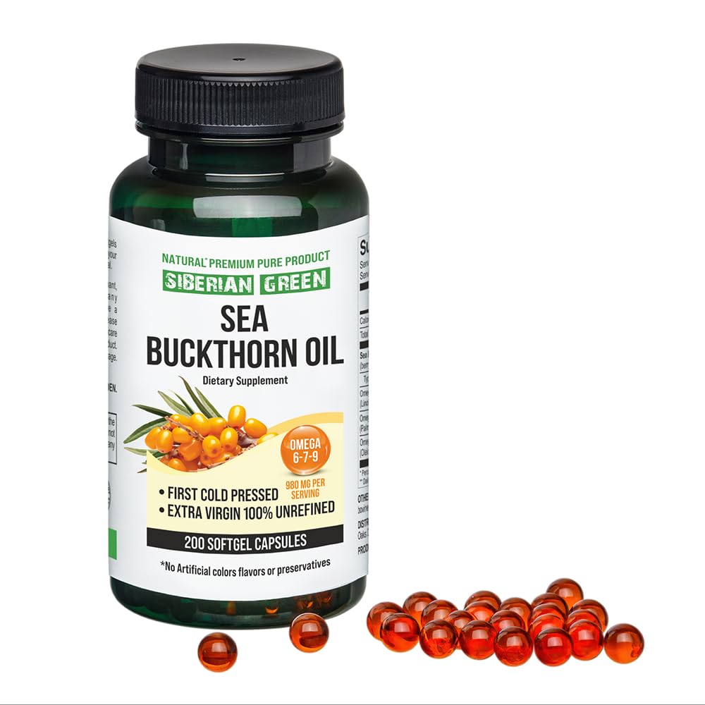 Siberian Sea Buckthorn Oil Capsules 200 Softgels | from Wild-harvested Siberian Sea Siberian GreenUS supplements