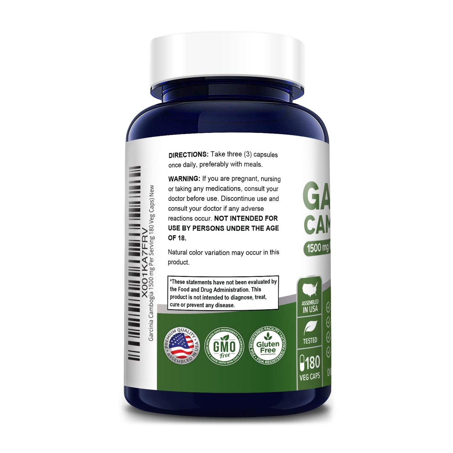 Garcinia Cambogia 180 Veggie Caps 1500mg (Vegetarian, Natural, Non-GMO & Gluten Free) NusaPureUS supplements