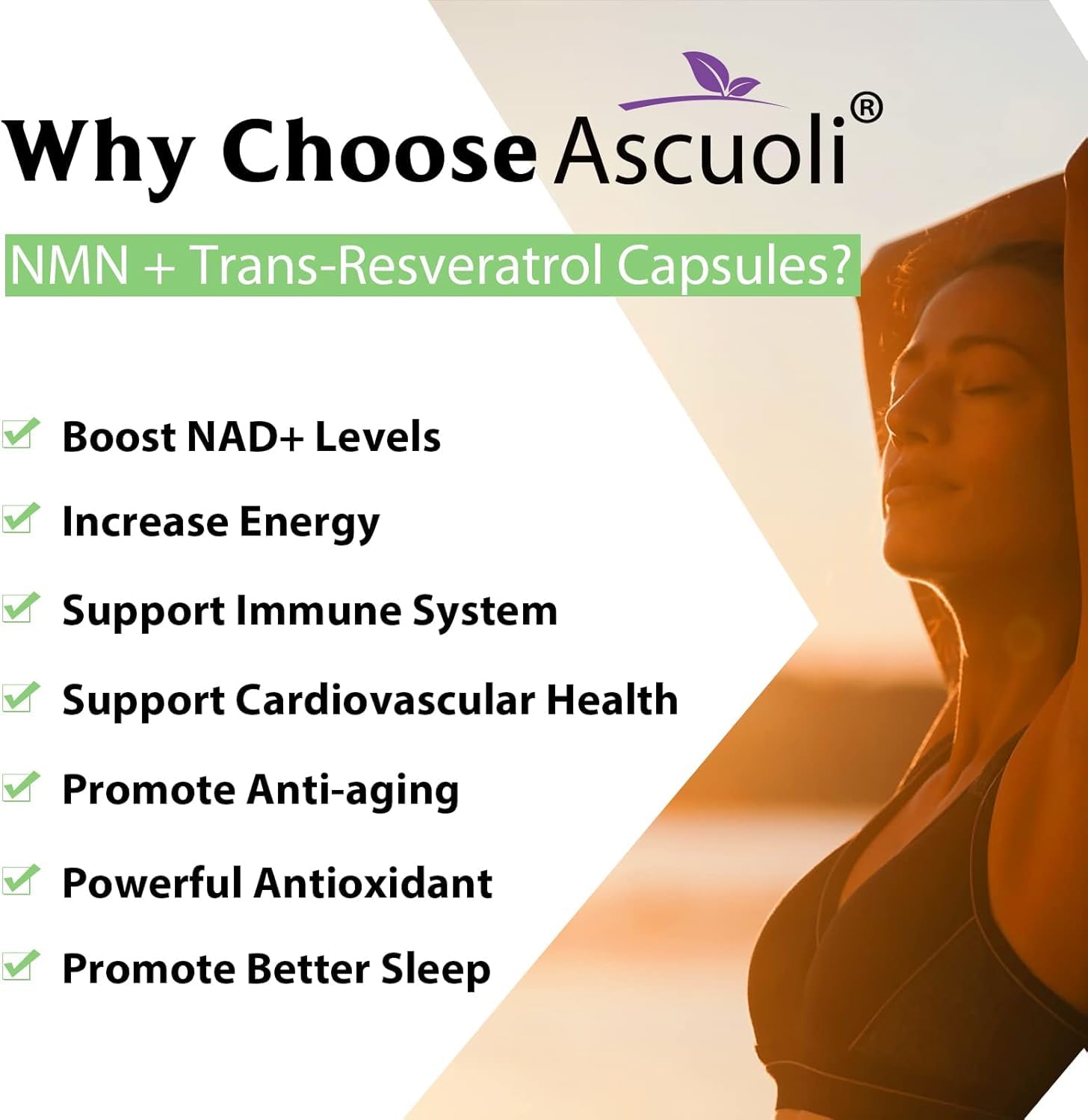 Sublingual NMN 500mg + Trans-Resveratrol 400mg, 3-in-1 Advanced Formula 99% Pure NMN Resveratrol Supplement for Boost* NAD, Cell, Immune, Energy & Muscle, Anti-Aging, 120 Lozenges, 120-Day Supply AscuoliAu supplements