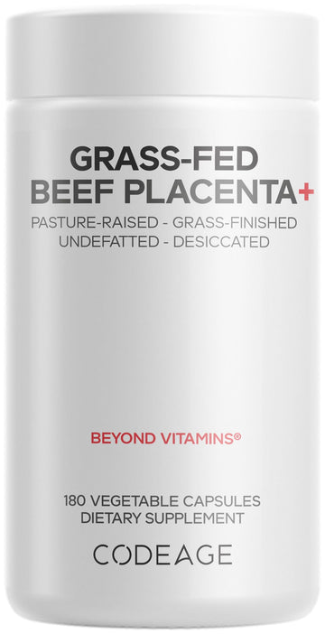 Codeage Grass-Fed Beef Placenta Supplement - Bovine Placenta – Pasture-Raised, Grass-Finished, Undefated, Desiccated - Non-GMO - 180 Capsule CodeageAu supplements