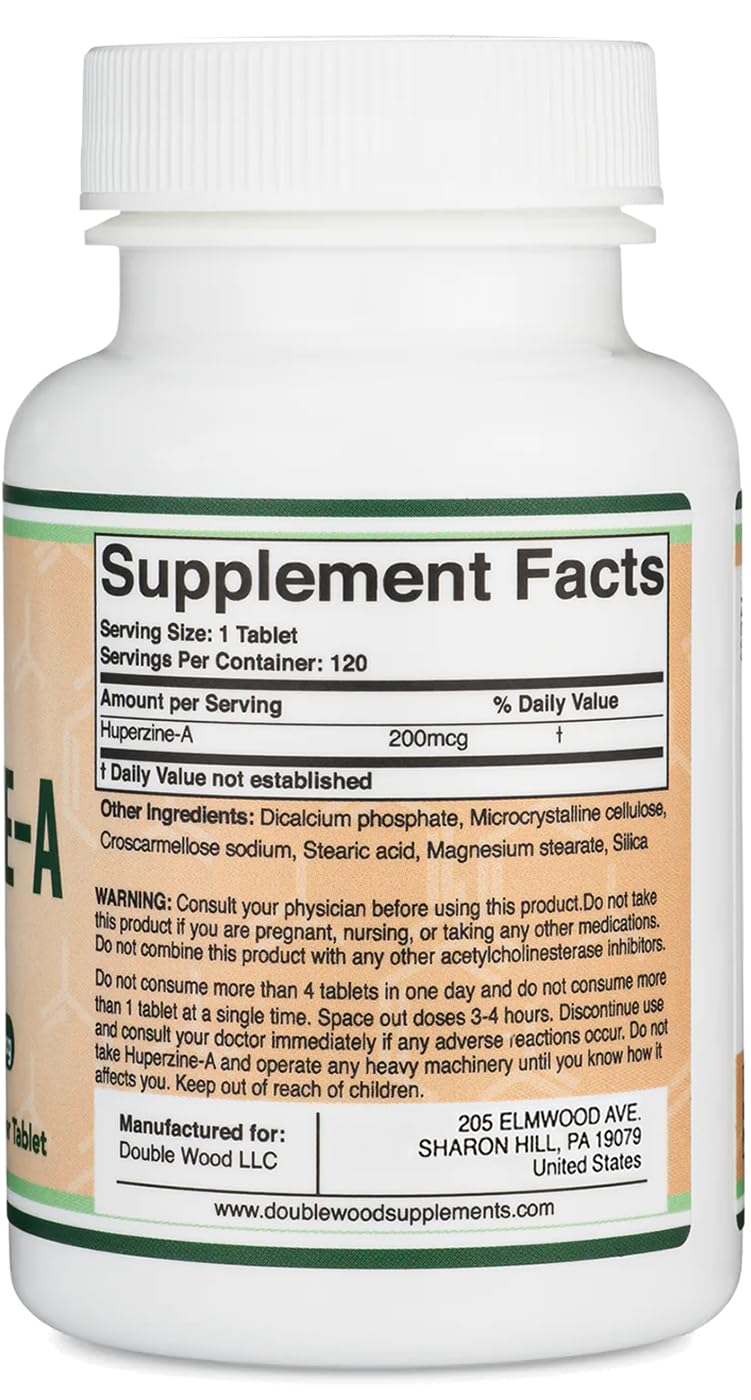 Huperzine A 200mcg (Third Party Tested) 120 Tablets, Brain Supplement to Promote Acetylcholine (Acetylcholinesterase Inhibitor) - Supports Memory and Focus by Double Wood Double Wood SupplementsAu supplements