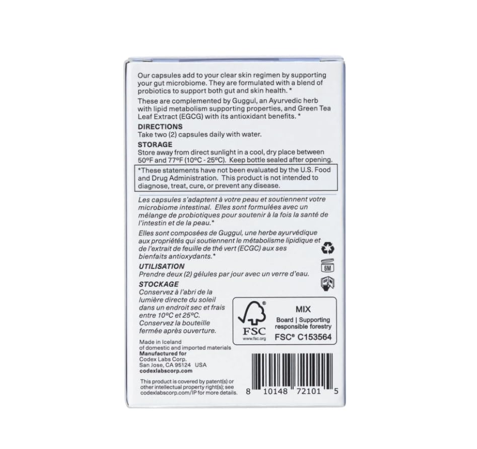 Codex Labs Shaant Clear Skin Supplement – 60 Vegan Capsules | Acne Probiotics with 9-Strain Blend, Green Tea EGCG & Guggul – Daily Support for Acne-Prone Skin & Clear Complexion Codex LabsAu supplements