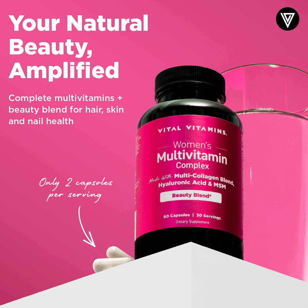Vital Vitamins Women's Multivitamin Complex - Made with Multi-Collagen Blend, Hyaluronic Acid, & MSM - Beauty Multivitamins - with Vitamin A, C, E, B6, B12, D3-60 Capsules Vital VitaminsAu supplements