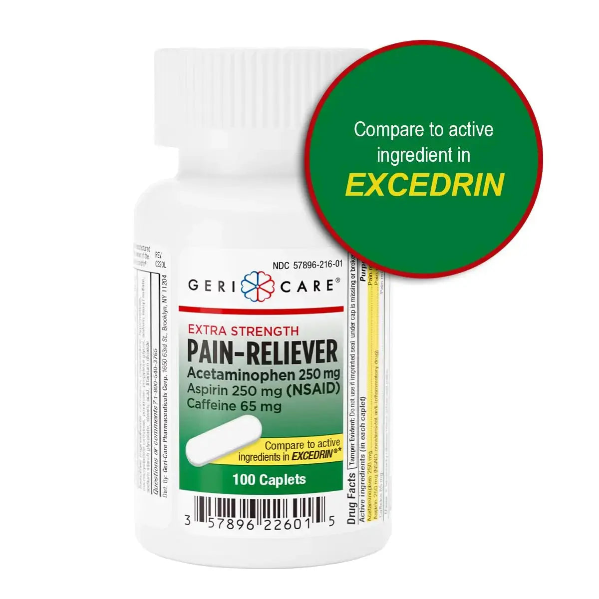 GeriCare Pain Reliever Extra Strength Caplets – 100 Count – Acetaminophen 250mg, Aspirin 250mg (NSAID), Caffeine 65mg – Powerful Triple-Action Formula for Headaches, Migraines & Minor Aches (2 Pack) GeriCareAu supplements