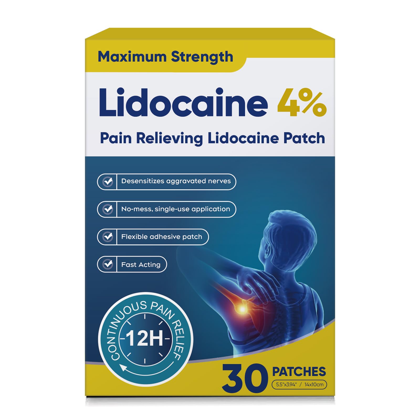 Teemofe 4% Lidocaine Pain Relief Patches – Maximum OTC Strength, Fast-Acting Targeted Relief, 30 Count, for Muscle & Joint Discomfort-01029-10 TeemofeAu supplements