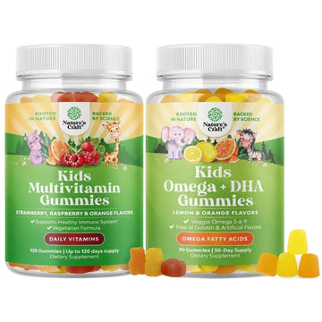 Bundle of Plant Based Kids Multivitamin Gummies with Vitamins A C D3 E B Zinc and DHA Omega 3 Gummies with Vegetarian 6 9 for Vision Brain Immunity Support Natures CraftAu supplements