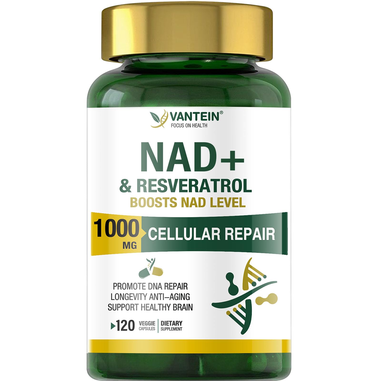 TEATTY NAD+ & Resveratrol Supplement - NMN Alternative with 120 Capsules, Anti-Aging Cellular Support, Energy & Longevity Booster, DNA Repair Formula TEATTYAu supplements