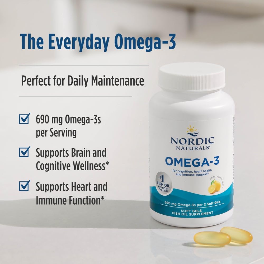 Nordic Naturals Omega-3, Lemon Flavor - 180 Soft Gels - 690 mg Omega-3 - Fish Oil - EPA & DHA - Immune Support, Brain & Heart Health, Optimal Wellness - Non-GMO - 90 Servings Nordic NaturalsAu supplements