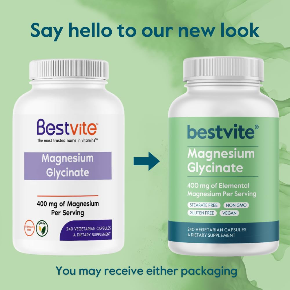 BESTVITE Filler-Free Magnesium Glycinate - 400mg of Magnesium per Serving (240 Veg Caps)- Chelated Bisglycinate for Muscle, Relaxation, Stress & Sleep Support* - For Men & Women - No Stearates - Vegan BESTVITEAu supplements