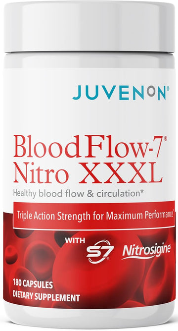 Juvenon BloodFlow-7 XXXL Nitric Oxide Supplements for Men & Women - More Powerful, Longer Lasting Natural Nitric Oxide Booster with Nitrosigine® + S7® - Blood Flow & Circulation Support (1-Pack) JuvenonAu supplements